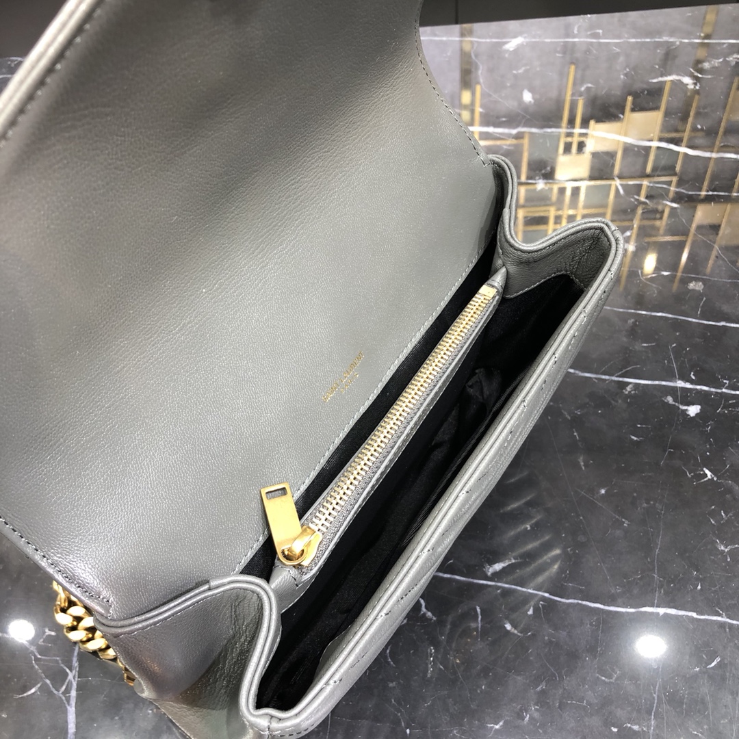 Saint Laurent Lambskin College Handbag Shoulder Bag Grey 600279 Gold